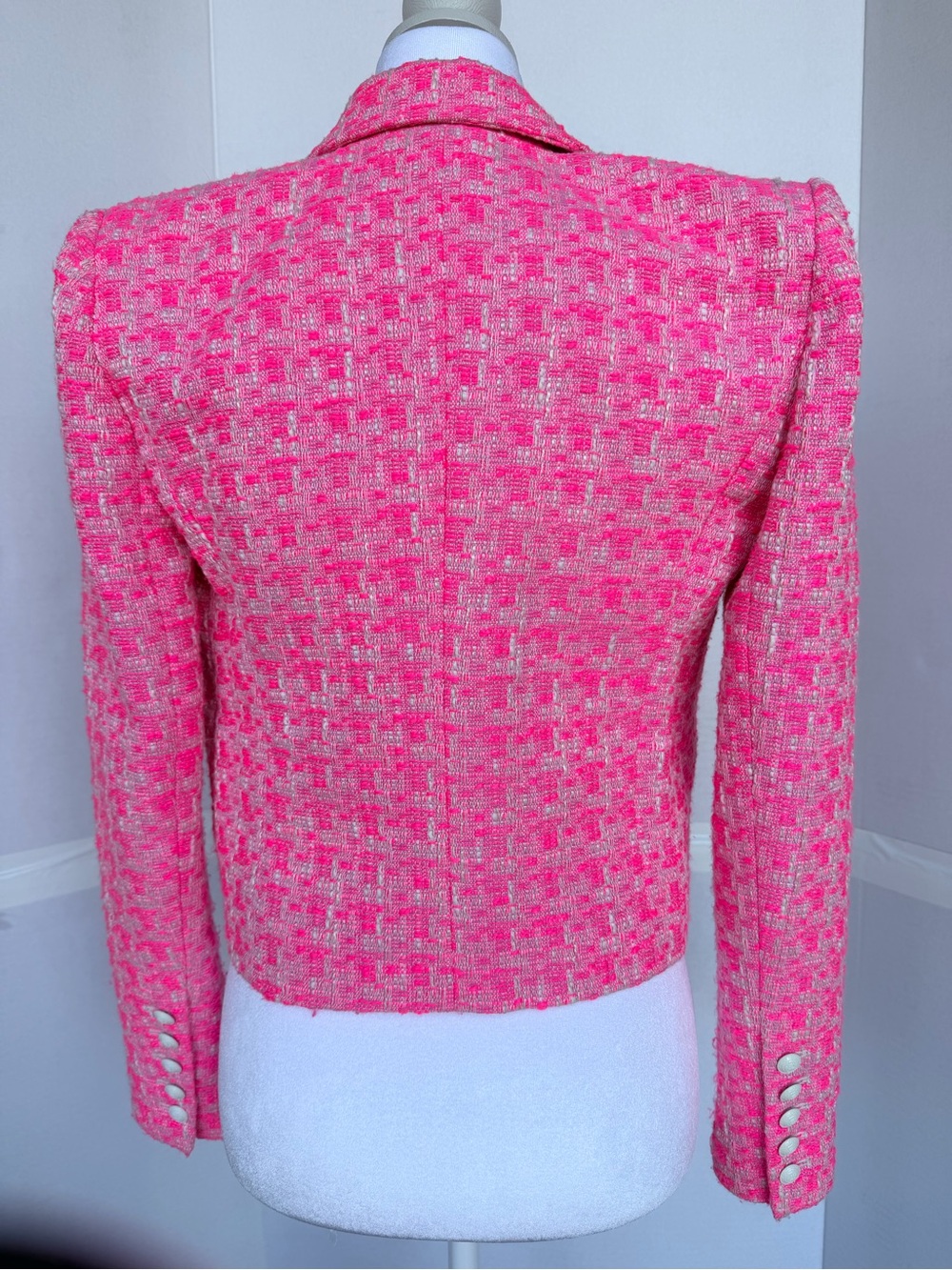 L’Agence Pink Tweed Double-Breasted Cropped Jacket & Short Set - Picture 3 of 12